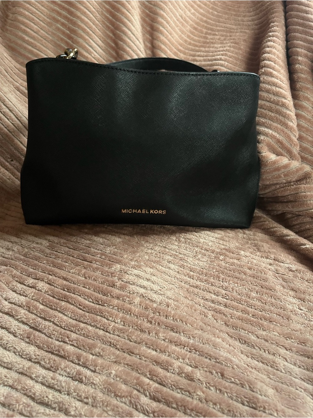 Michael Kors Black Saffiano Crossbody with Gold Logo